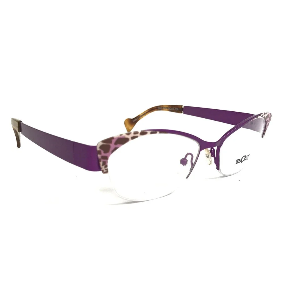 BOZ Eyeglasses Frames ZOO 7072 Purple Leopard Cat Eye Half Rim 53-17-135